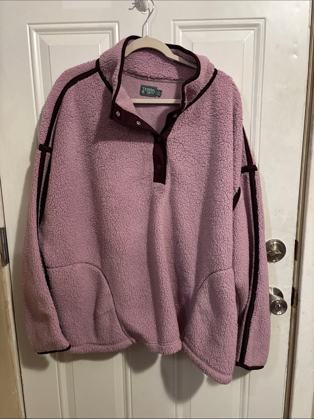 Terra & Sky Lilac Fleece Pullover with Dark Plum Trim